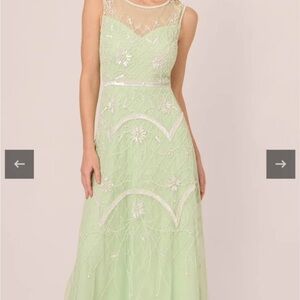 Adrianna Papell Pale Green Beaded Maxi Dress